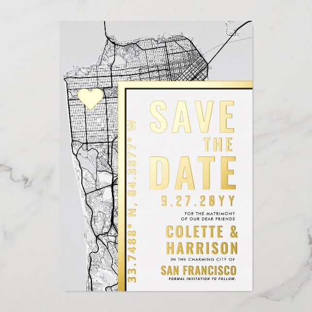 San Francisco Love Locator | Wedding Save the Date Foil Invitation (Front)
