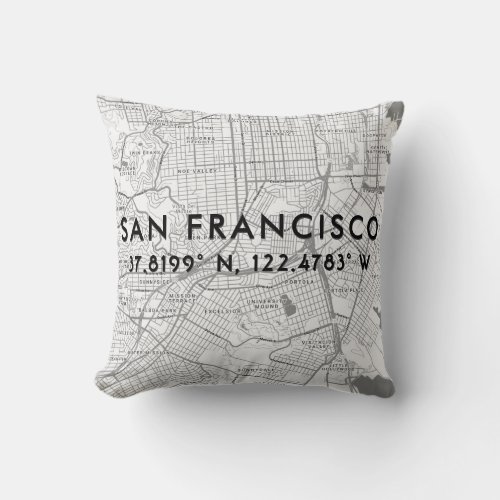 San Francisco Map Black White  Gray Personalized Throw Pillow