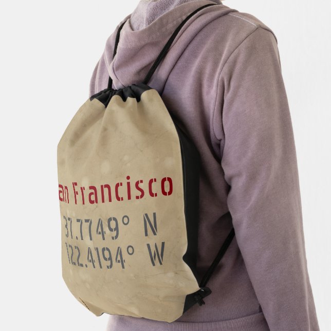 San Francisco Map Coordinates Urban Drawstring Bag (Insitu)