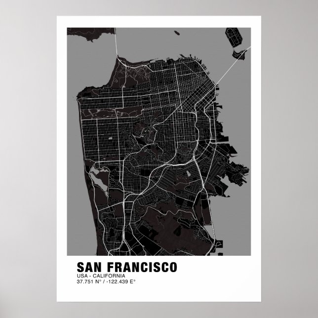 San Francisco Map Poster - California Black Map  (Front)