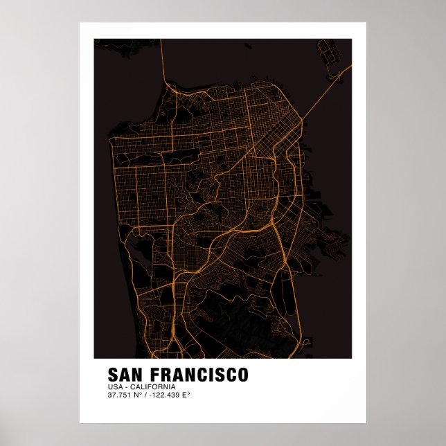 San Francisco Map Poster - California Gold Map  (Front)