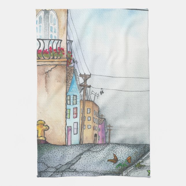 San Francisco Neighborhood Watercolor Kitchen Towel (Vertical)