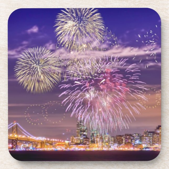 San Francisco New Year Fireworks Beverage Coaster (Front)