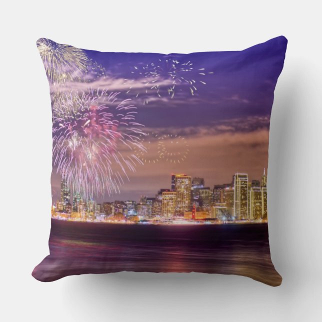San Francisco New Year Fireworks Throw Pillow (Front)