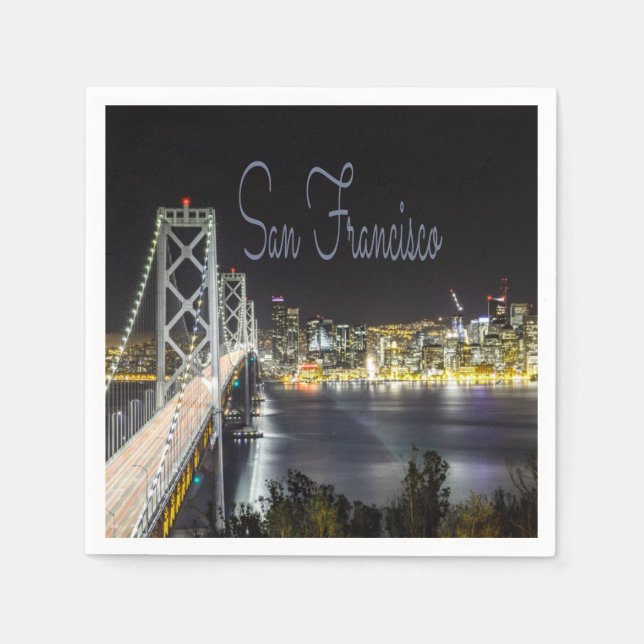 San Francisco Night Sky Line Golden Gate Bridge Napkins (Front)