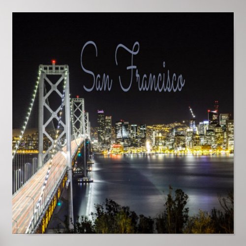 San Francisco Night Sky Line Golden Gate Bridge Poster