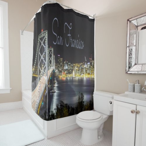 San Francisco Night Sky Line Golden Gate Bridge Shower Curtain