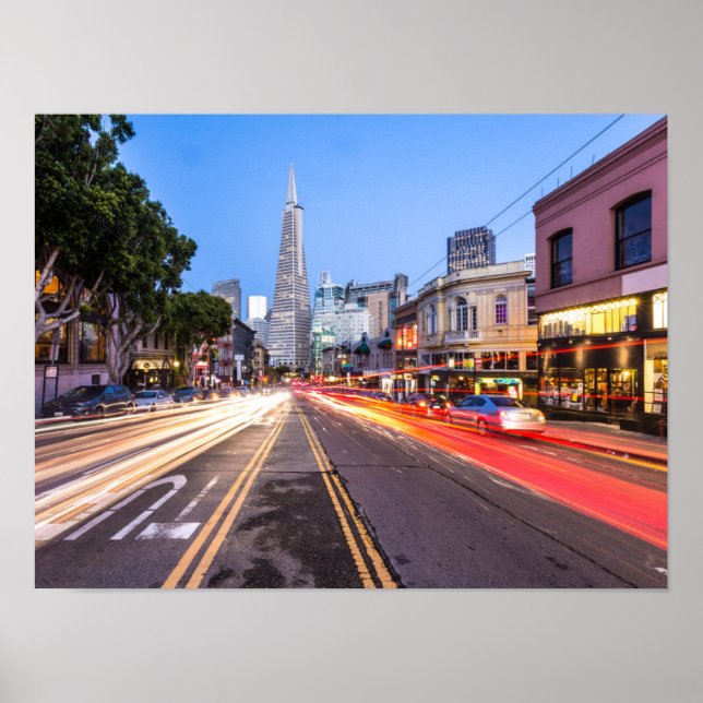 San Francisco North Beach Motion Blur Traffic Poster (Front)