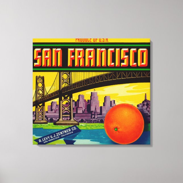 San Francisco Orange Label Canvas Print (Front)