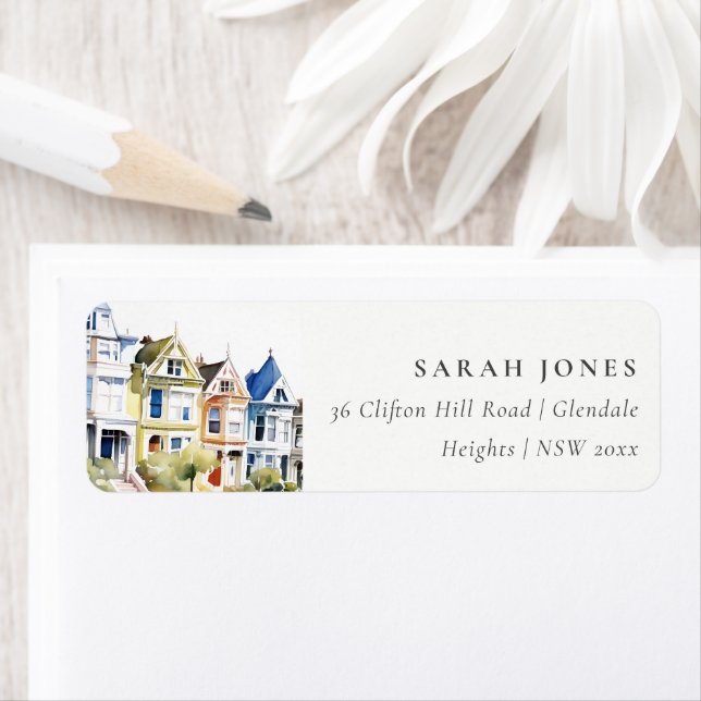 San Francisco Painted Ladies Landscape Address Label (Insitu)