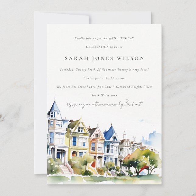 San Francisco Painted Ladies Landscape Birthday Invitation (Front)