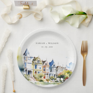 San Francisco Painted Ladies Landscape Wedding Paper Plates