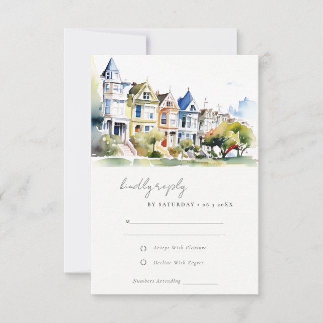 San Francisco Painted Ladies Landscape Wedding RSVP Card (Front)