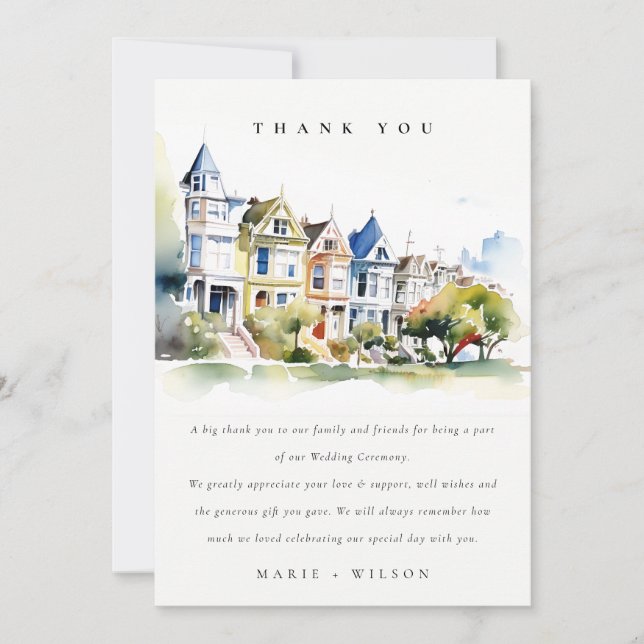 San Francisco Painted Ladies Landscape Wedding Thank You Card (Front)