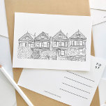 San Francisco Painted Ladies Sketch Postcard<br><div class="desc">A beautifully illustrated black and white sketch postcard featuring San Francisco's Painted Ladies homes.</div>