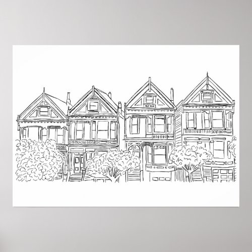 San Francisco Painted Ladies Sketch Poster