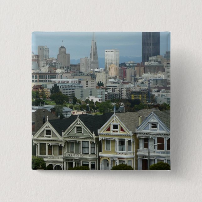 San Francisco Postcard Row City Scene Photography Button (Front)
