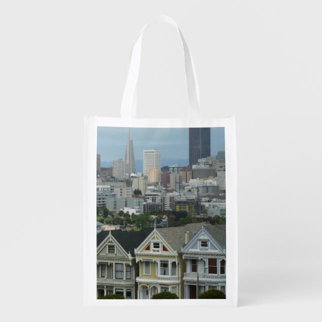 San Francisco Postcard Row City Scene Photography Grocery Bag (Front)