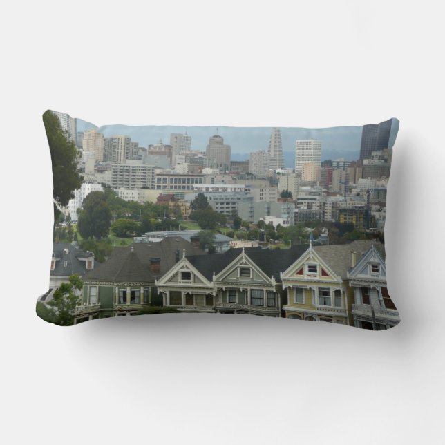 San Francisco Postcard Row City Scene Photography Lumbar Pillow (Front)