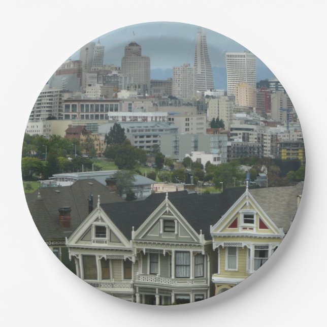 San Francisco Postcard Row City Scene Photography Paper Plates (Front)