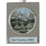 San Francisco Postcard Row City Scene Photography Silver Plated Banner Ornament