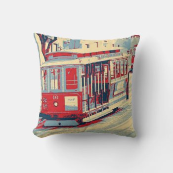 San Francisco Red Blue Throw Pillow by MehrFarbeImLeben at Zazzle