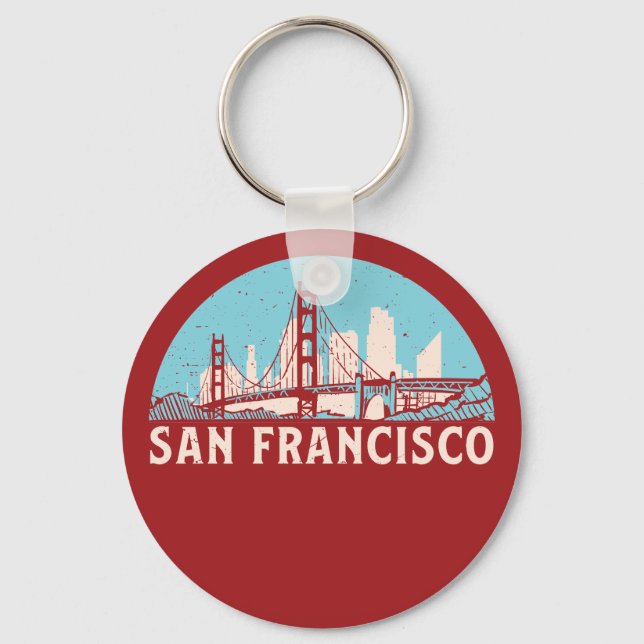 San Francisco Retro City Skyline Vintage Cityscape Keychain (Front)