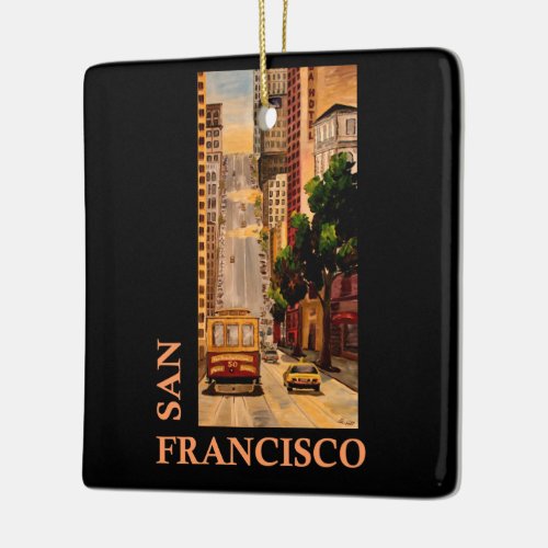 San Francisco  Retro Poster Ceramic Ornament