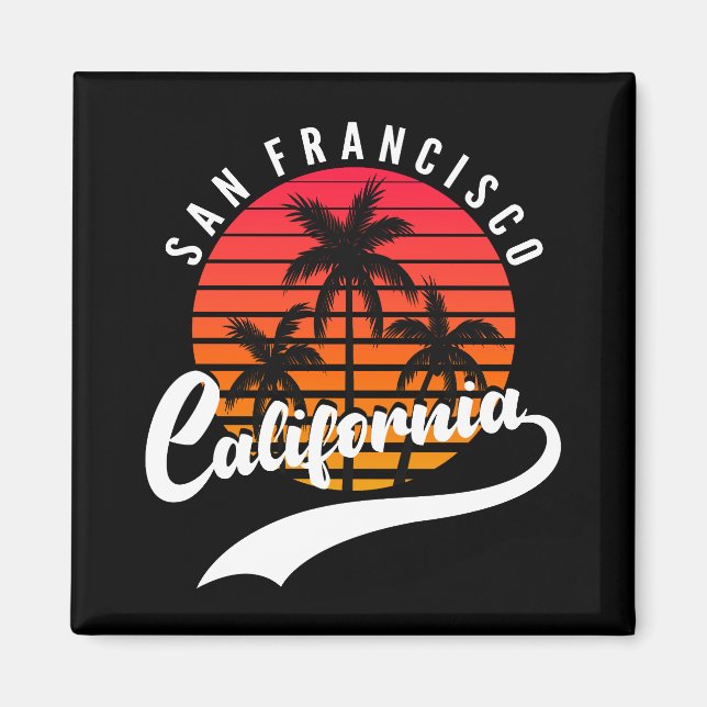San Francisco Retro Sunset And Palm Trees Magnet (Front)