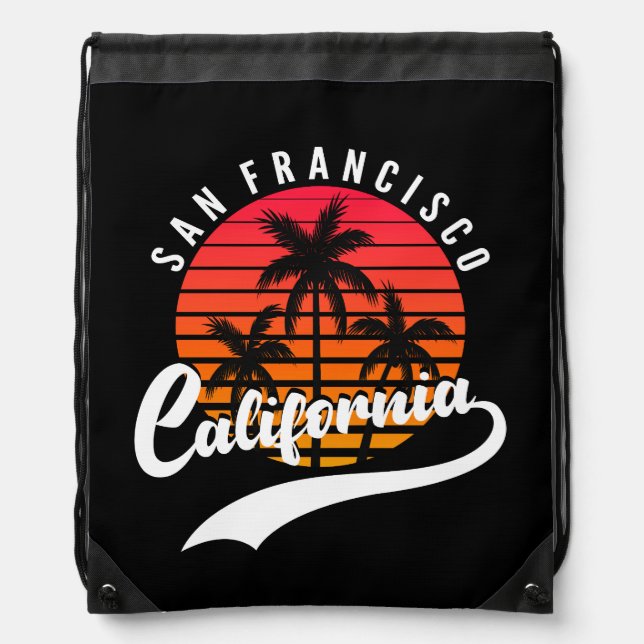 San Francisco Retro Sunset Drawstring Bag (Front)