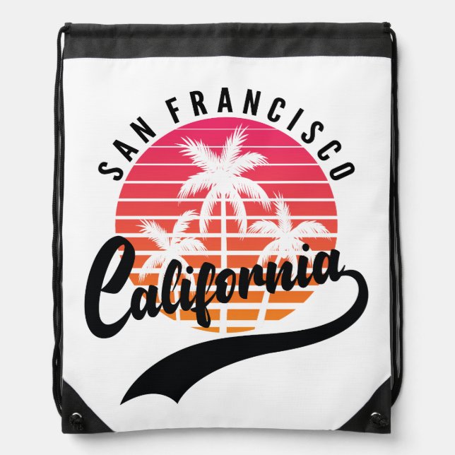 San Francisco Retro Sunset Drawstring Bag (Front)