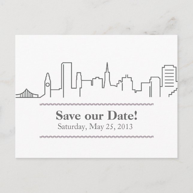 San Francisco Save the Date City Skyline Announcement Postcard (Front)