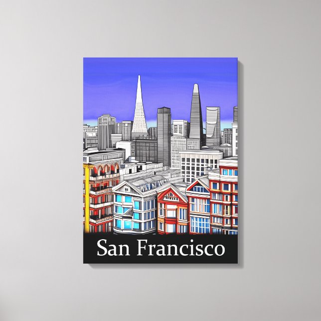 San Francisco Skyline Colored Line Art   Canvas Print (Front)
