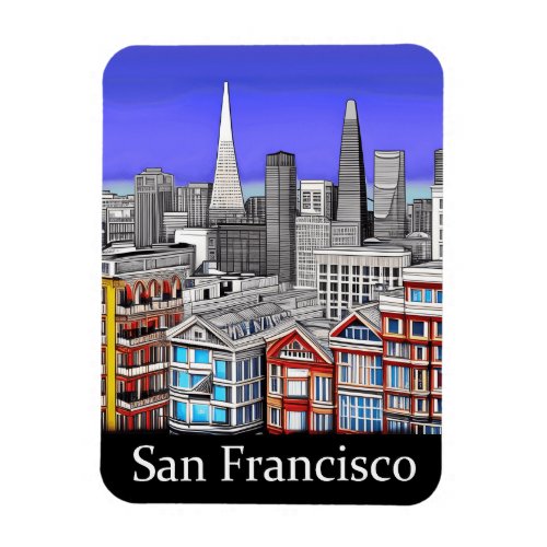 San Francisco Skyline Colored Line Art   Magnet