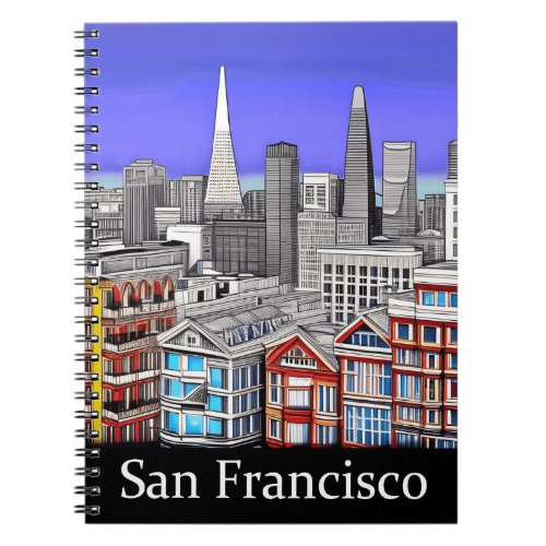 San Francisco Skyline Colored Line Art   Notebook