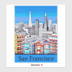 San Francisco Skyline Colored Line Art   Sticker