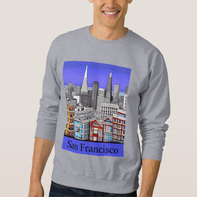 San Francisco Skyline Colored Line Art Sweatshirt (Front)