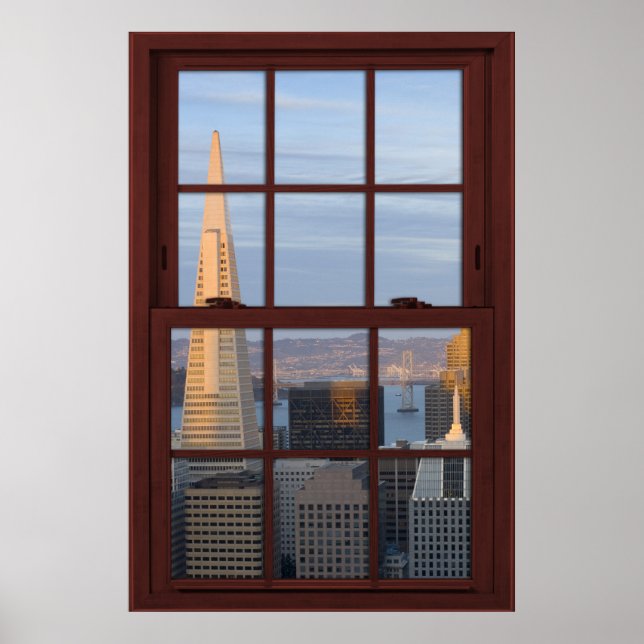 San Francisco Skyline Faux Cherry Wood Window Poster (Front)