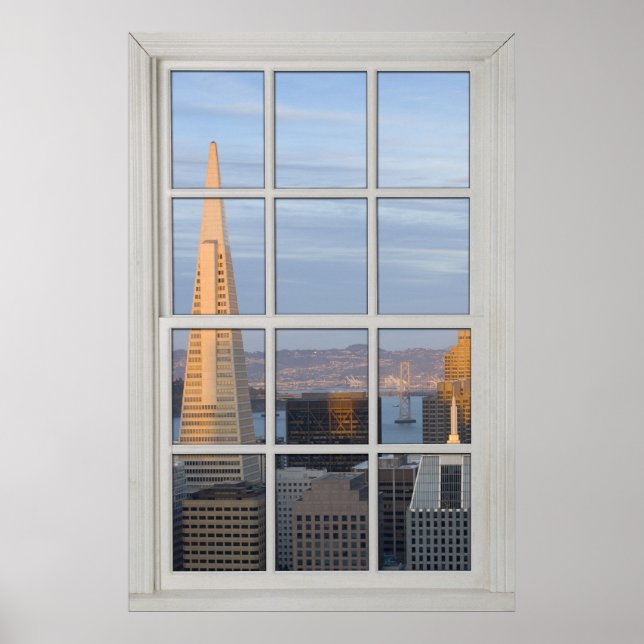 San Francisco Skyline Faux - Fake White Window Poster (Front)