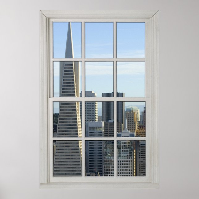 San Francisco Skyline Faux - Fake White Window Poster (Front)