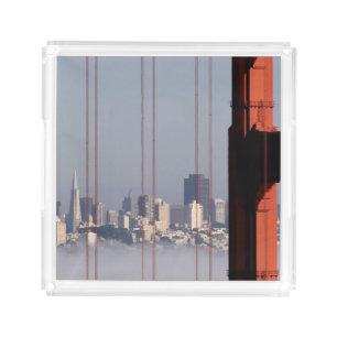 San Francisco Skyline from Golden Gate Bridge. Acrylic Tray