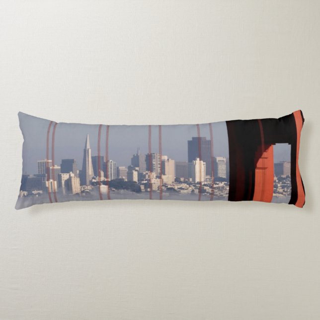 San Francisco Skyline from Golden Gate Bridge. Body Pillow (Front)