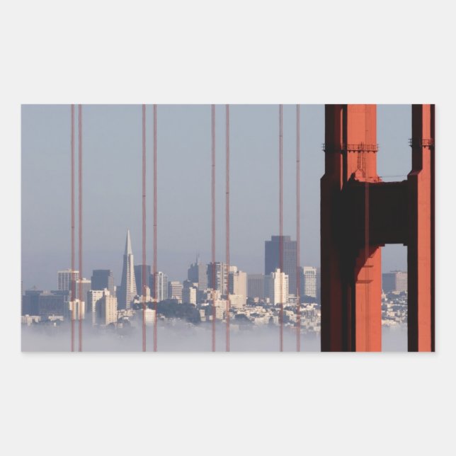 San Francisco Skyline from Golden Gate Bridge. Rectangular Sticker (Front)
