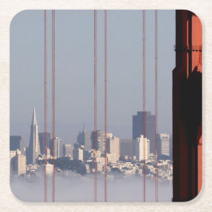 San Francisco Skyline from Golden Gate Bridge. Square Paper Coaster