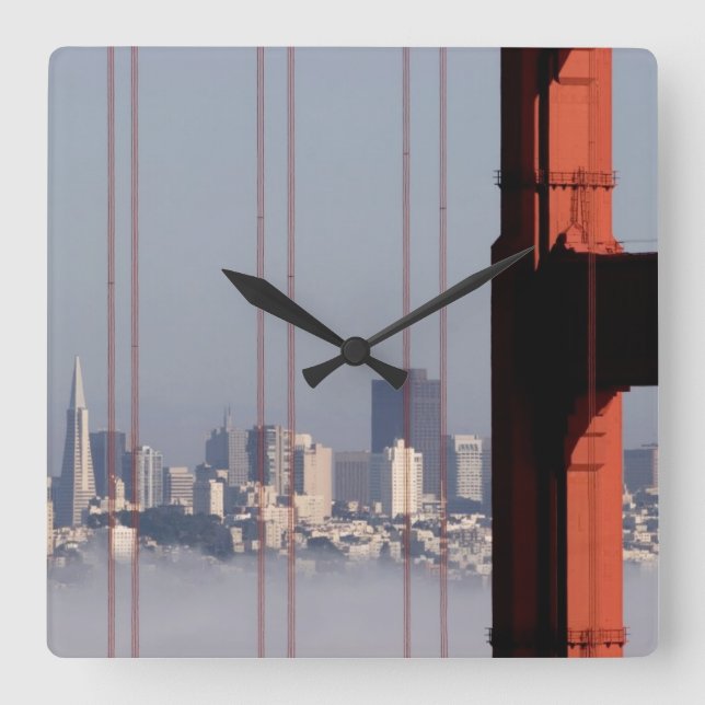 San Francisco Skyline from Golden Gate Bridge. Square Wall Clock (Front)