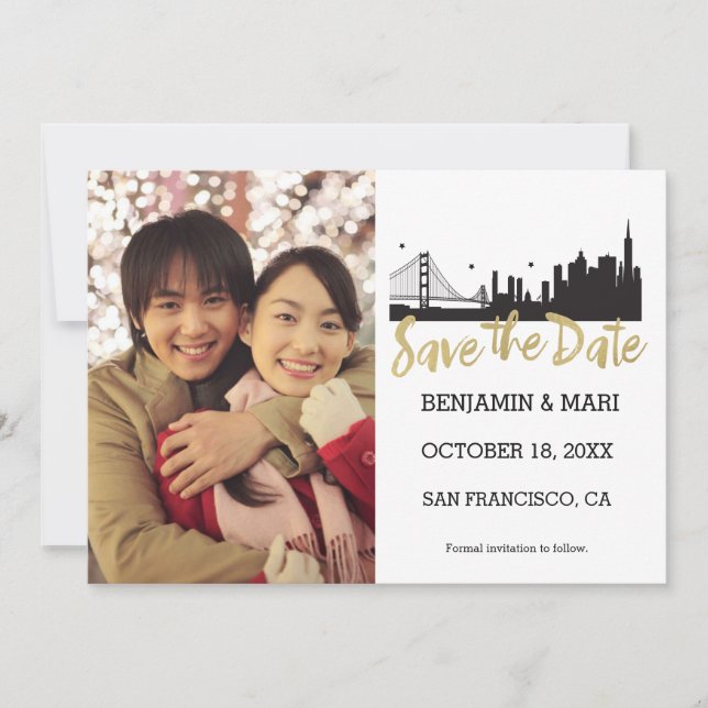 San Francisco Skyline Gold Script Save the Date (Front)