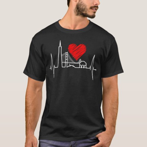 San Francisco Skyline Heartbeat California Love SF T_Shirt