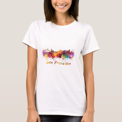 San Francisco skyline in watercolor background T_Shirt