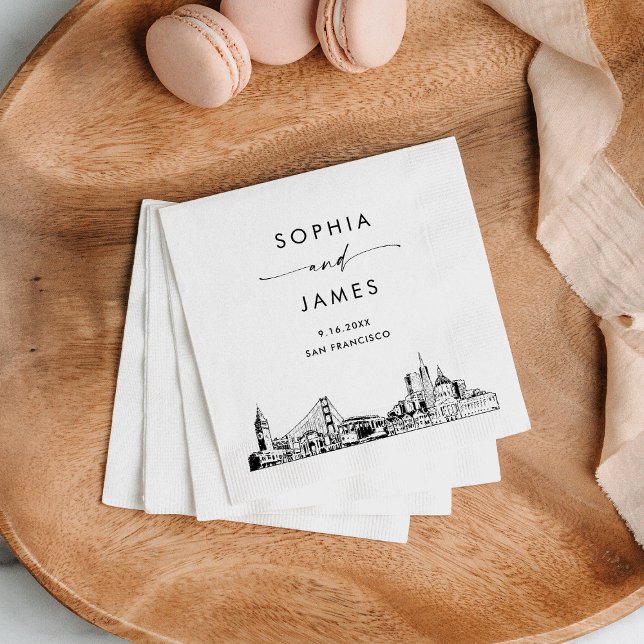 San Francisco Skyline Modern Wedding Cocktail Napkins (Creator Uploaded)