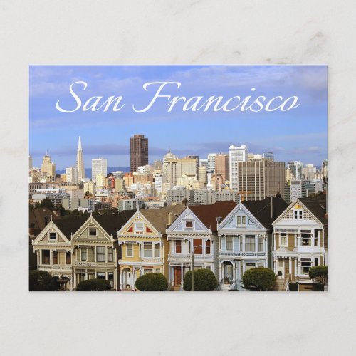 San Francisco Skyline  Painted Ladies California Postcard